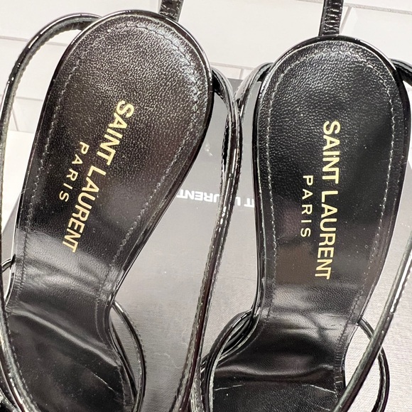 YSL Yves Saint Laurent Black Leather Cassandra Logo Sandals Sandal High Heels - Picture 5 of 9